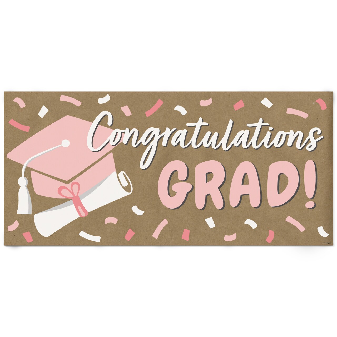 Big Dot of Happiness Rose Gold Graduation Kraft Paper Banner, Congratulations Grad Pink Printed Brown Paper Party Sign Decoration – 1 Count